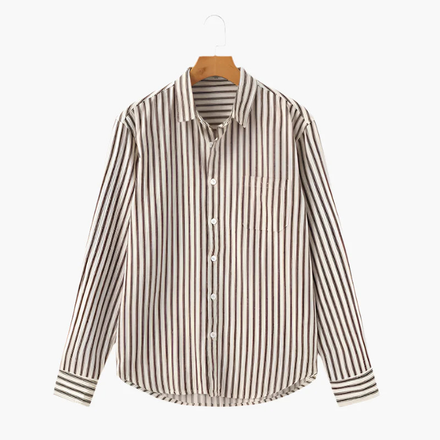 Vintage Beige & Maroon Vertical Stripe Shirt
